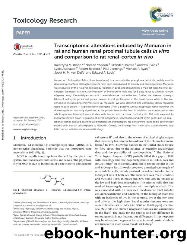 Transcriptomic alterations induced by Monuron in rat and human renal proximal tubule cells in vitro and comparison to rat renal-cortex in vivo by unknow