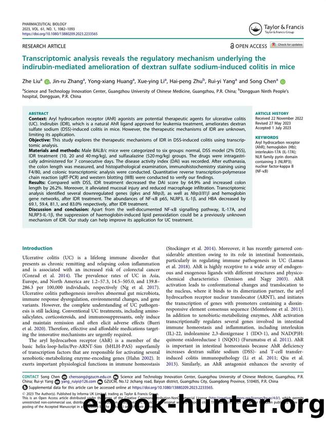 Transcriptomic analysis reveals the regulatory mechanism underlying the indirubin-mediated amelioration of dextran sulfate sodium-induced colitis in mice by Liu Zhe & Zhang Jin-ru & Huang Yong-xiang & Li Xue-ying & Zhu Hai-peng & Yang Rui-yi & Chen Song