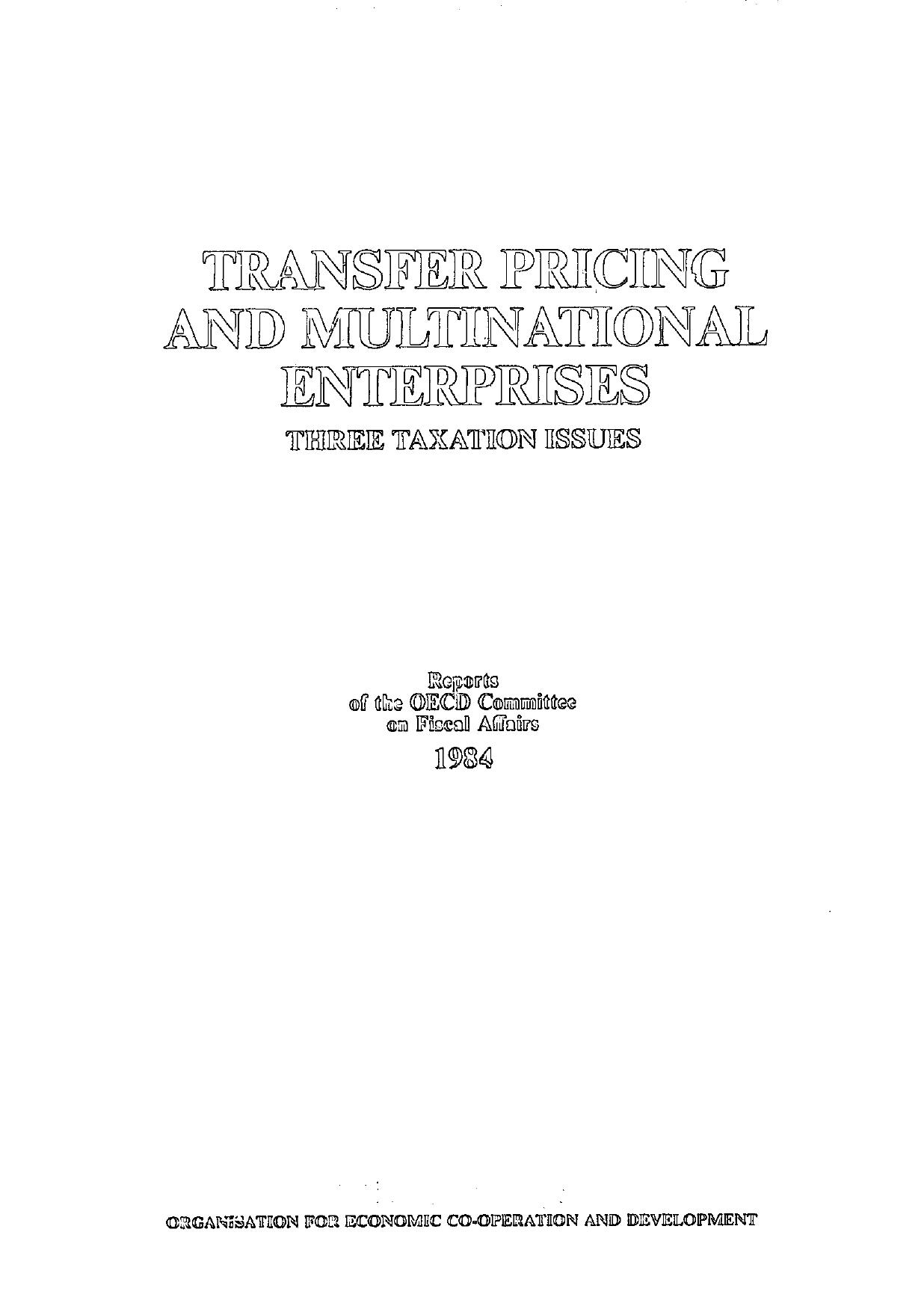 Transfer Pricing and Multinational Enterprises : Three Taxation Issues by OECD