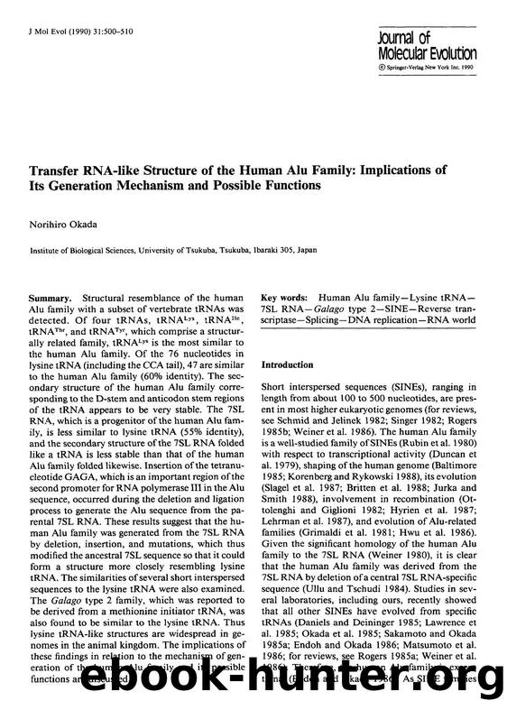 Transfer RNA-like structure of the human Alu family: Implications of its generation mechanism and possible functions by Unknown