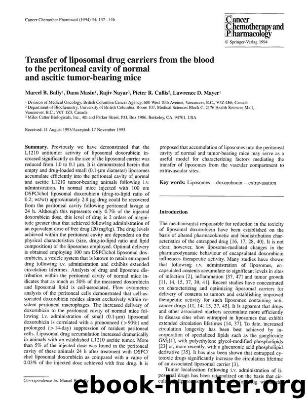 Transfer of liposomal drug carriers from the blood to the peritoneal cavity of normal and ascitic tumor-bearing mice by Unknown
