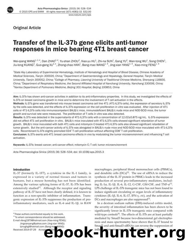 Transfer of the IL-37b gene elicits anti-tumor responses in mice bearing 4T1 breast cancer by unknow