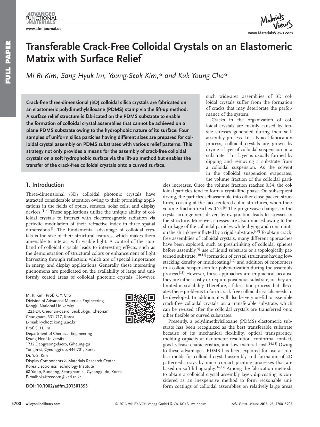 Transferable CrackFree Colloidal Crystals on an Elastomeric Matrix with Surface Relief by s-w-270