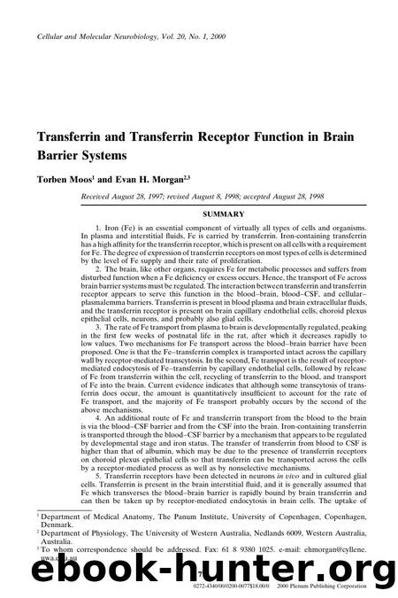 Transferrin and Transferrin Receptor Function in Brain Barrier Systems by Unknown