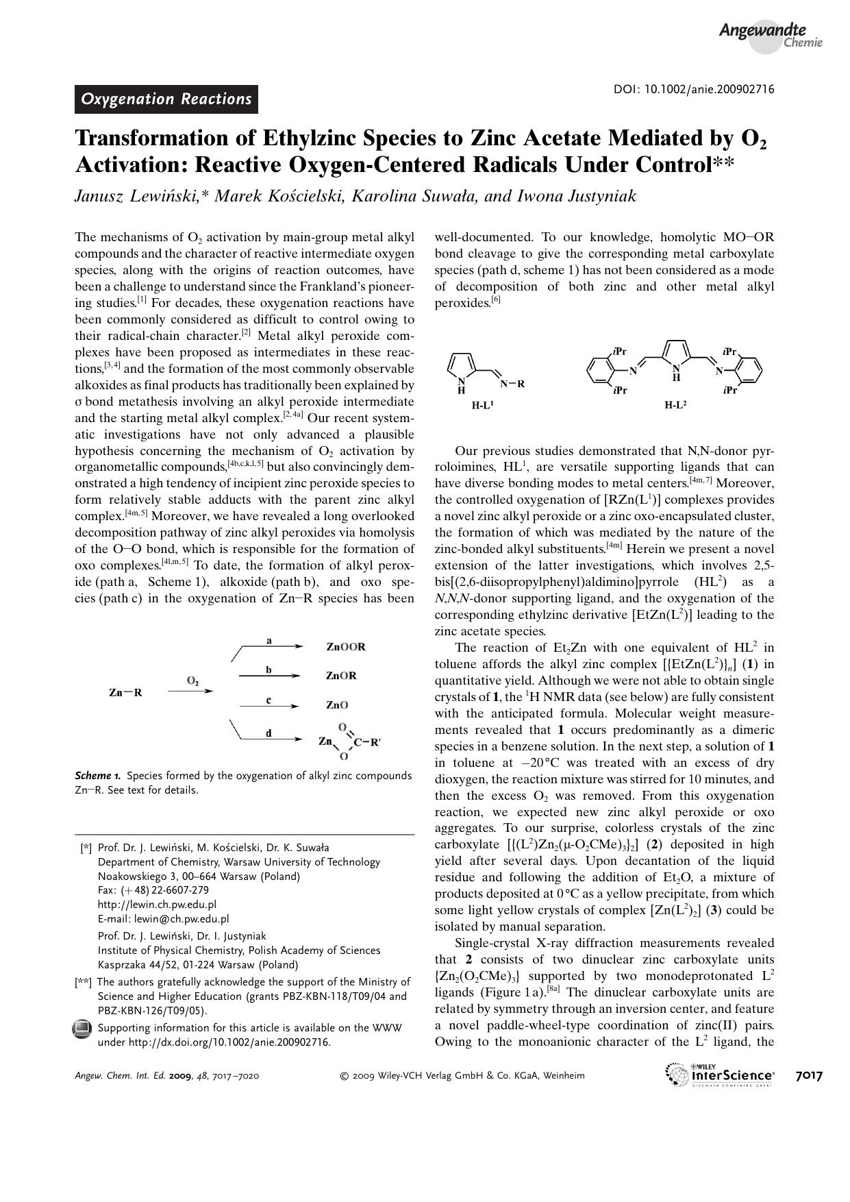 Transformation of Ethylzinc Species to Zinc Acetate Mediated by O2 Activation: Reactive Oxygen-Centered Radicals Under Control by Unknown