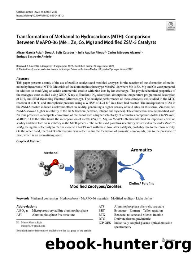 Transformation of Methanol to Hydrocarbons (MTH): Comparison Between MeAPO-36 (Meâ=âZn, Co, Mg) and Modified ZSM-5 Catalysts by unknow