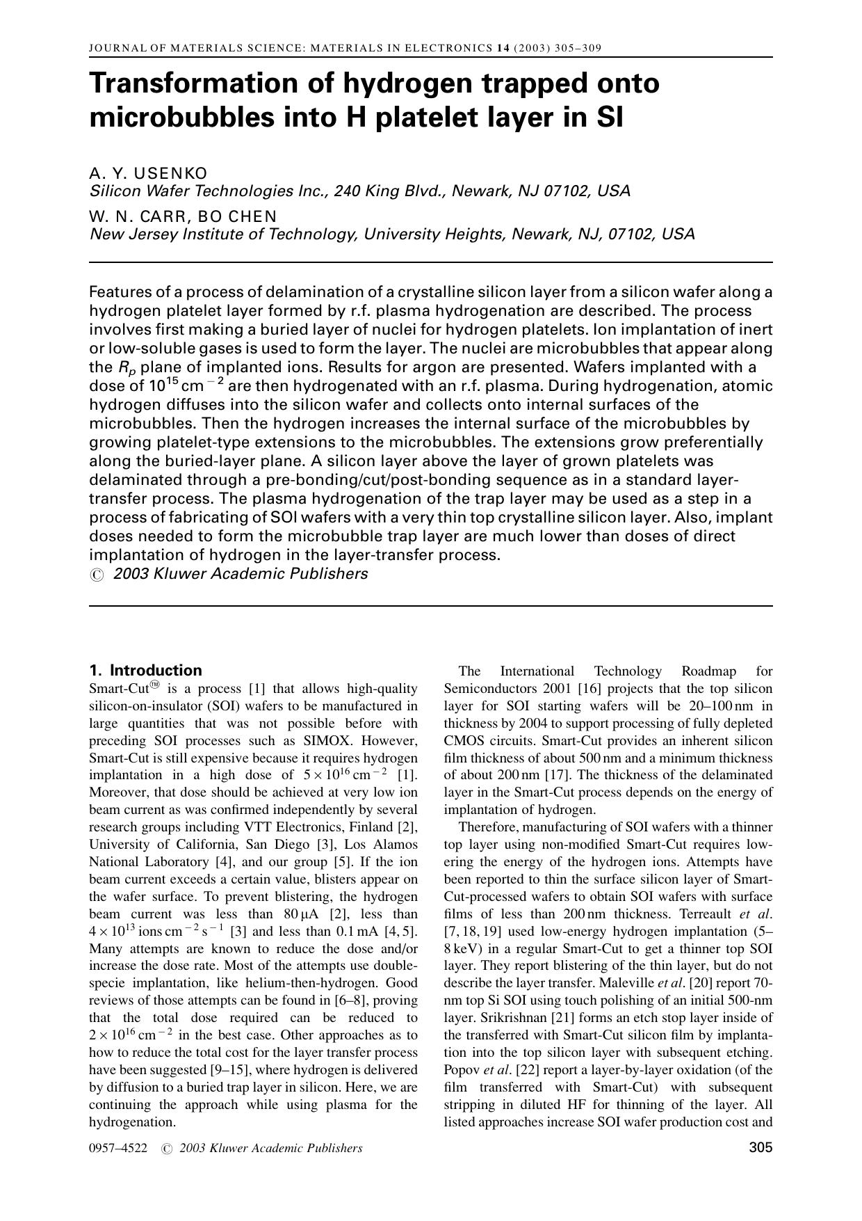 Transformation of hydrogen trapped onto microbubbles into H platelet layer in SI by Unknown