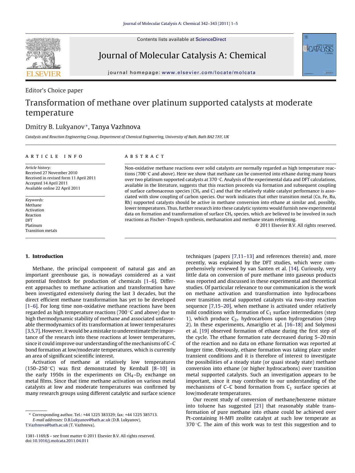 Transformation of methane over platinum supported catalysts at moderate temperature by Dmitry B. Lukyanov