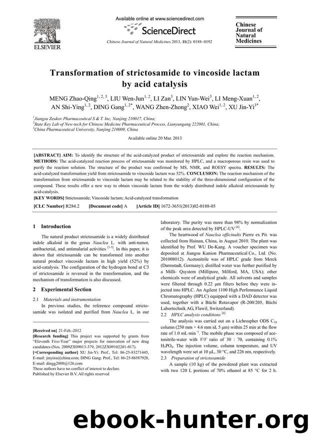 Transformation of strictosamide to vincoside lactam by acid catalysis by unknow