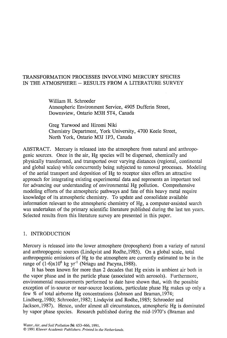 Transformation processes involving mercury species in the atmosphere &#x2014; results from a literature survey by Unknown