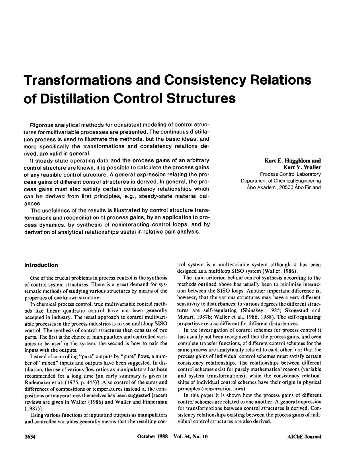Transformations and consistency relations of distillation control structures by Unknown