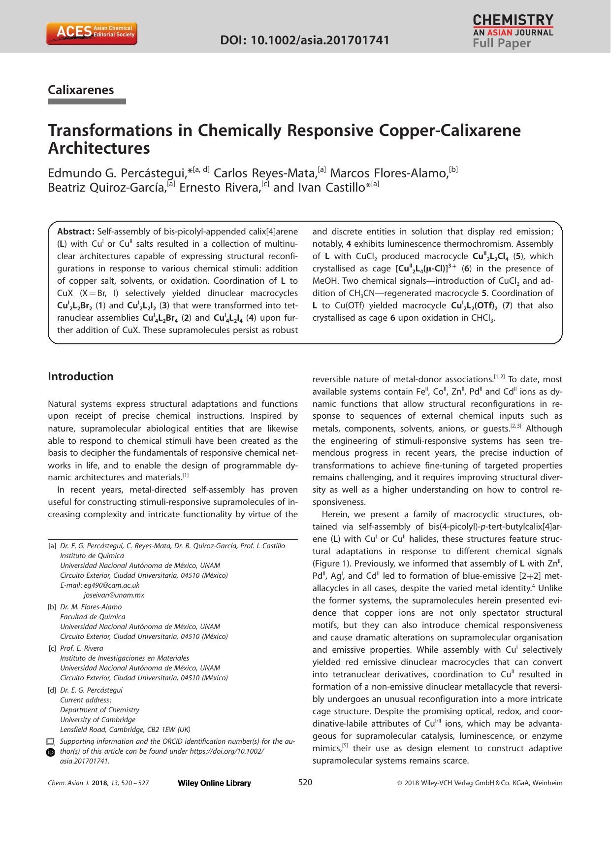 Transformations in Chemically Responsive CopperâCalixarene Architectures by Unknown