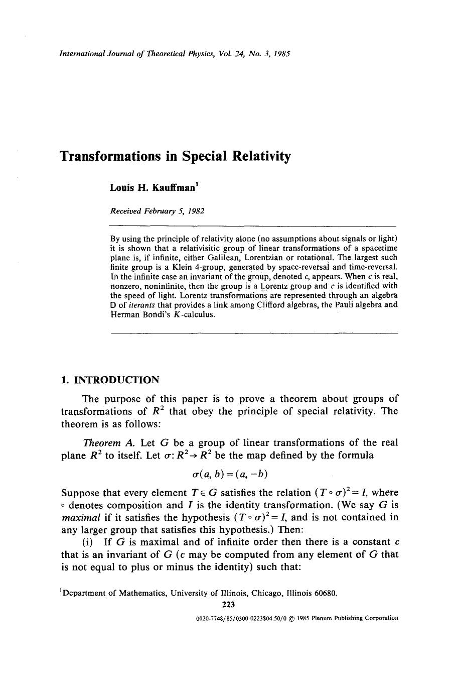 Transformations in special relativity by Unknown