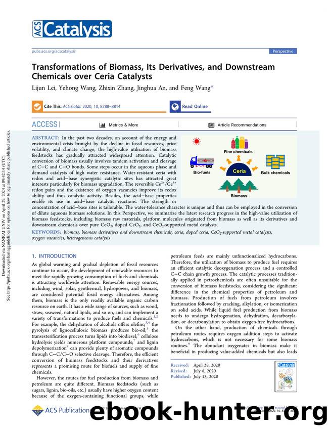 Transformations of Biomass, Its Derivatives, and Downstream Chemicals over Ceria Catalysts by Lijun Lei Yehong Wang Zhixin Zhang Jinghua An & Feng Wang