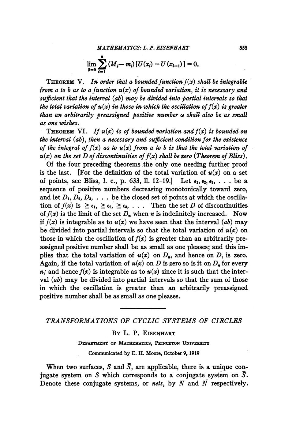 Transformations of Cyclic Systems of Circles by Eisenhart L.P