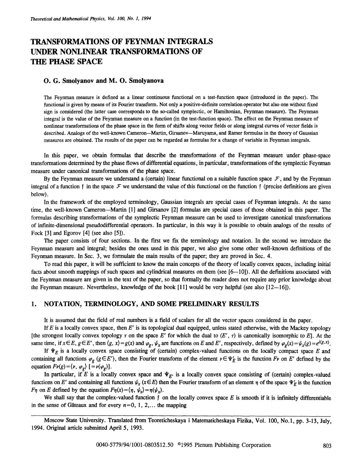 Transformations of Feynman integrals under nonlinear transformations of the phase space by Unknown