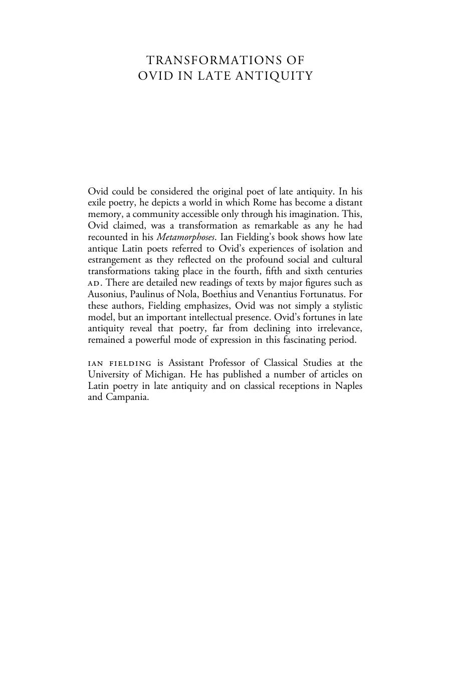 Transformations of Ovid in Late Antiquity by Unknow