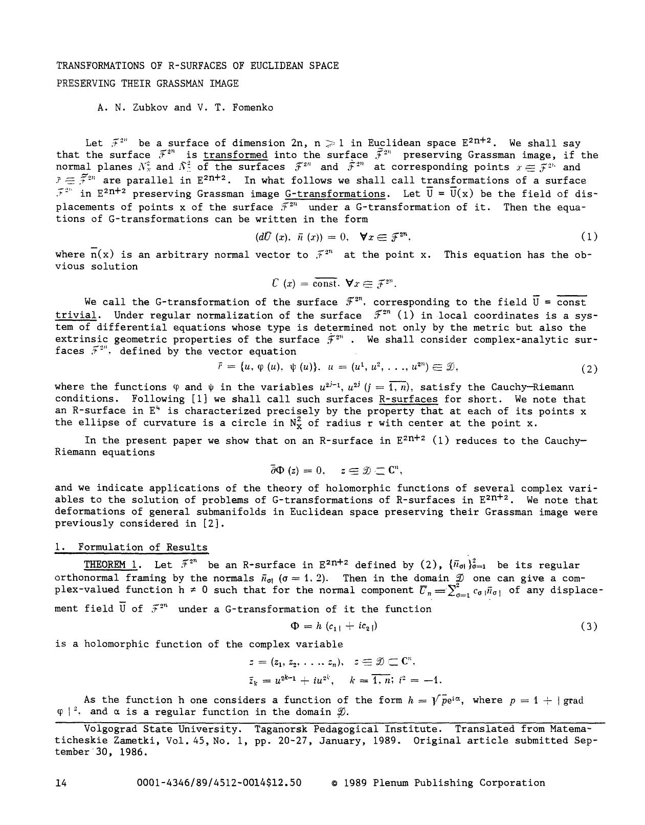 Transformations of R-surfaces of Euclidean space preserving their Grassman image by Unknown