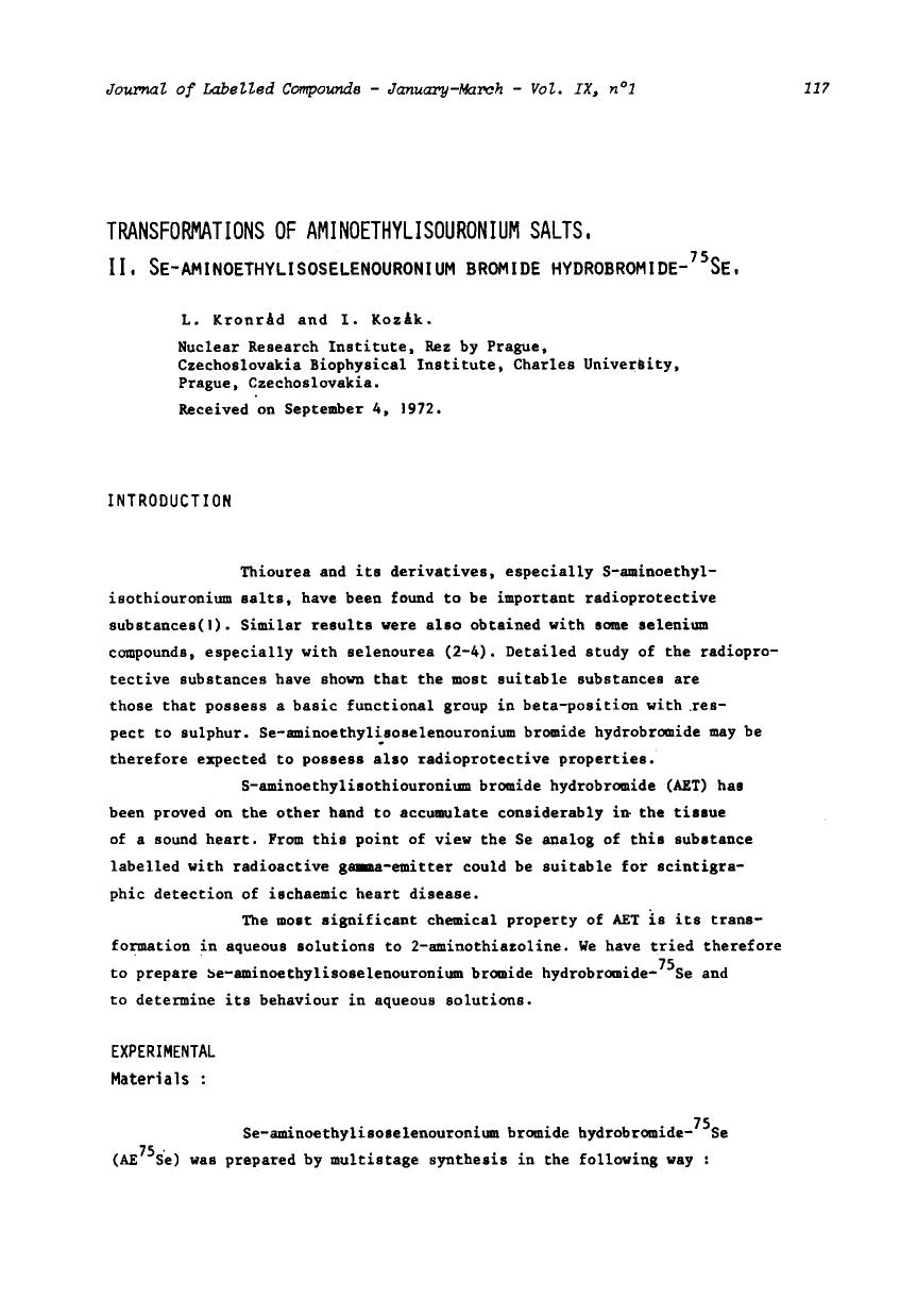 Transformations of aminoethylisouronium salts. II, Se-aminoethylisoselenouronium bromide hydrobromide-75 Se by Unknown
