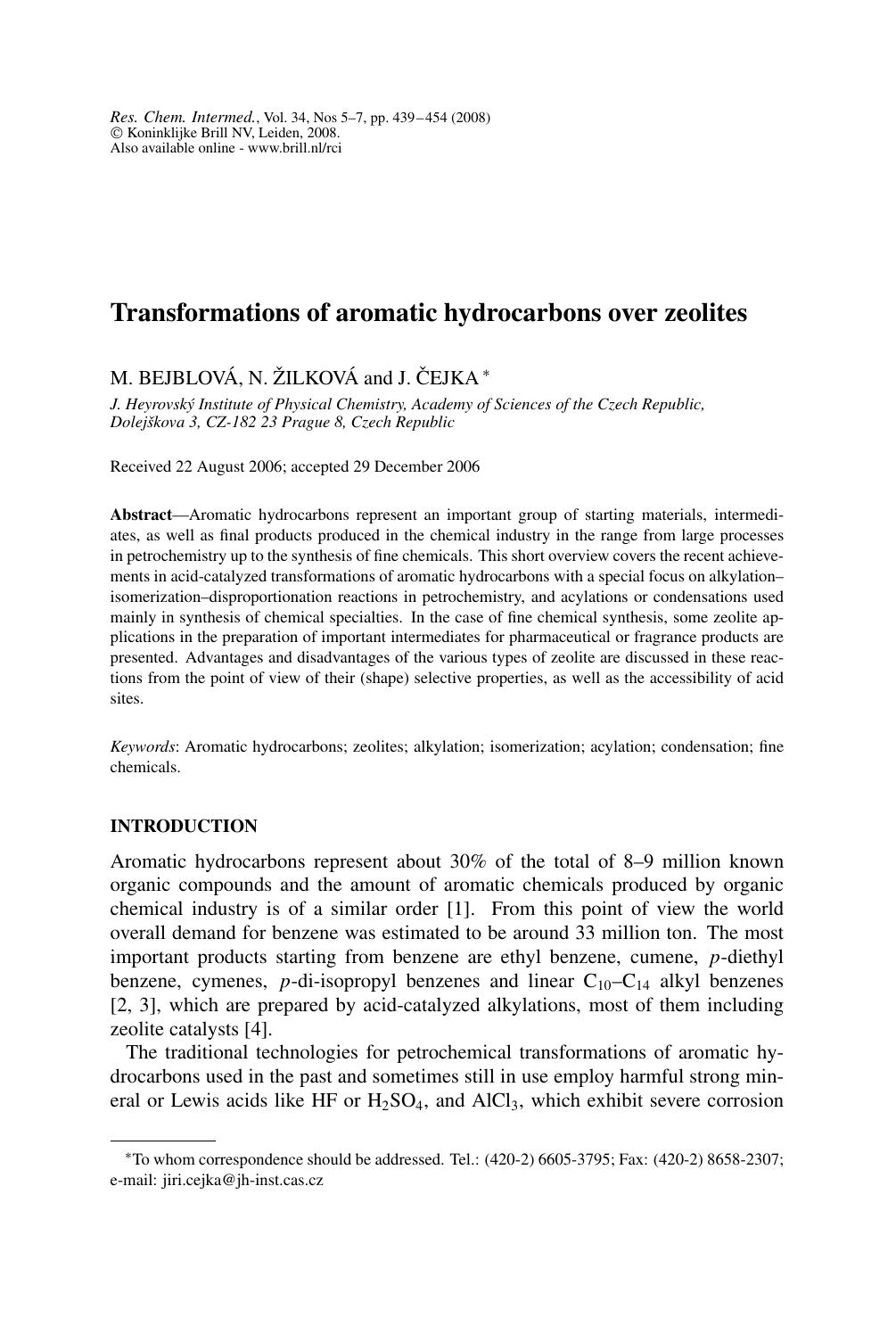 Transformations of aromatic hydrocarbons over zeolites by Unknown
