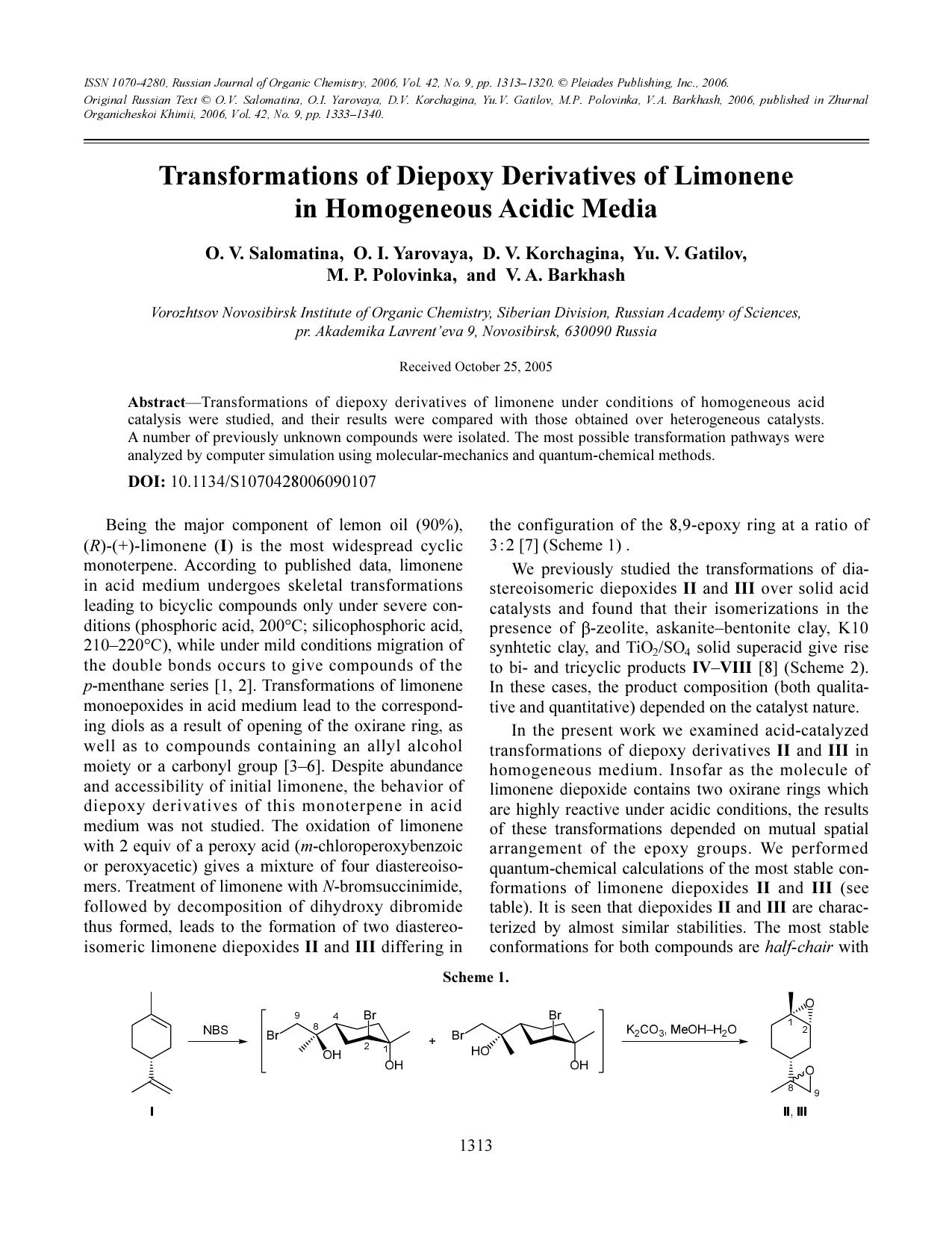 Transformations of diepoxy derivatives of limonene in homogeneous acidic media by Unknown
