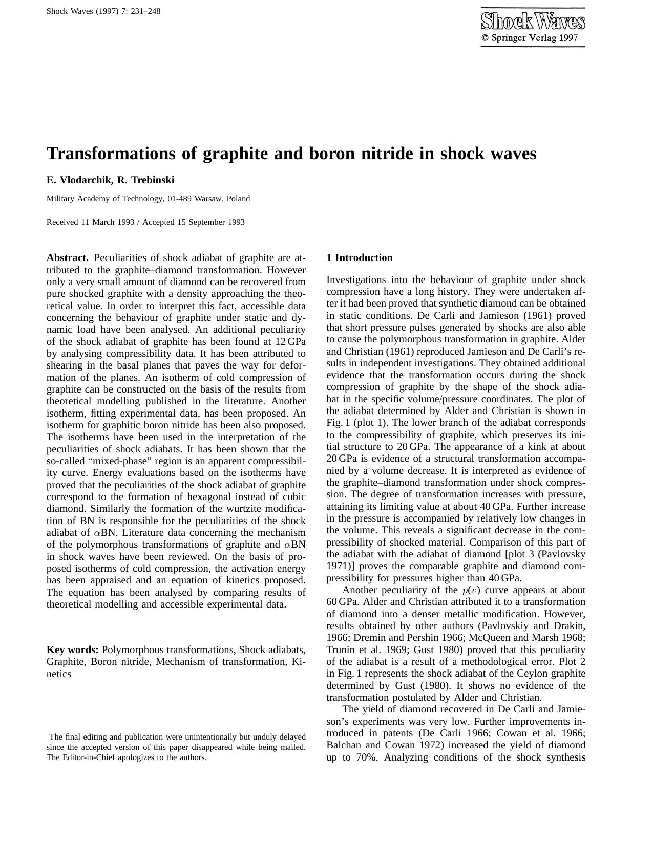 Transformations of graphite and boron nitride in shock waves by Unknown