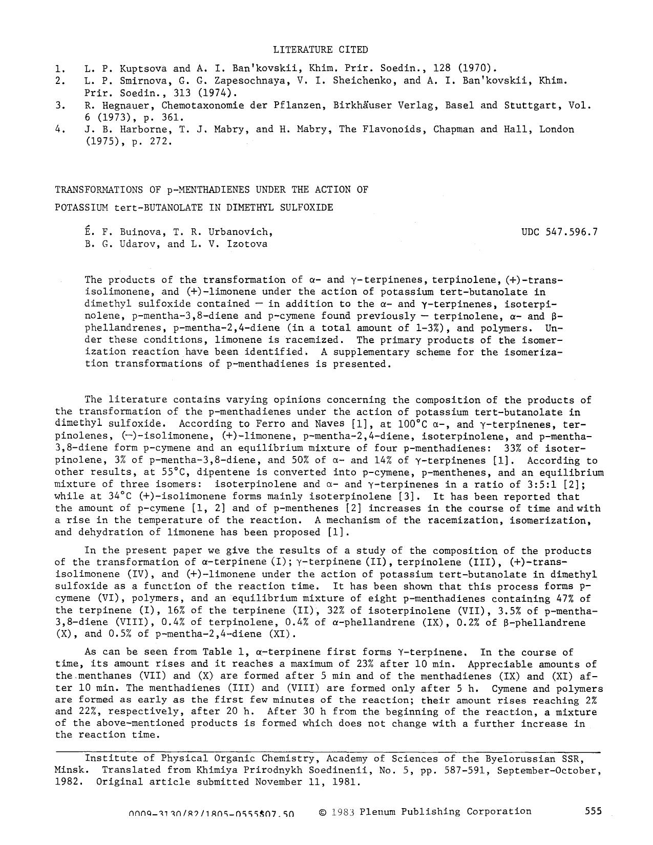 Transformations of p-menthadienes under the action of potassium tert-butanolate in dimethyl sulfoxide by Unknown
