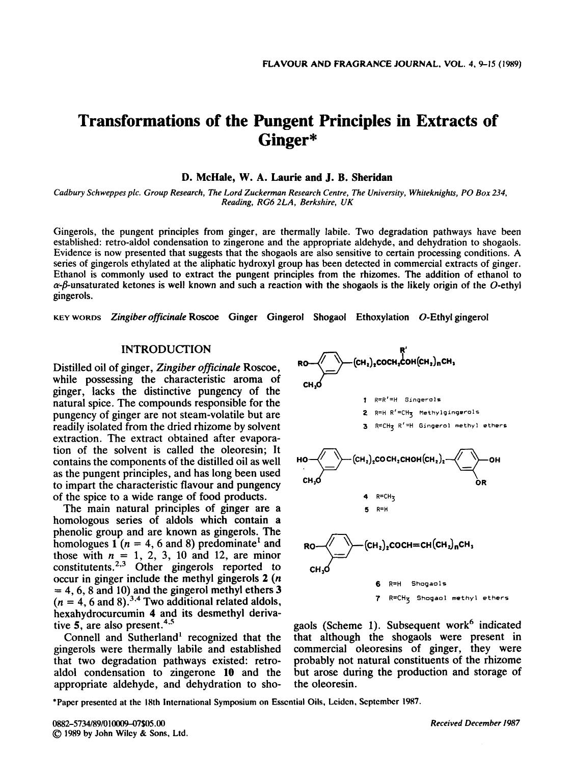 Transformations of the pungent principles in extracts of ginger by Unknown