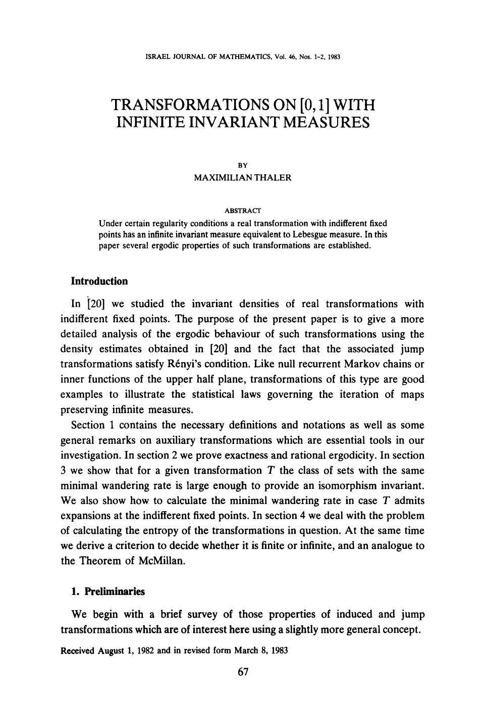 Transformations on [0, 1] with infinite invariant measures by Unknown