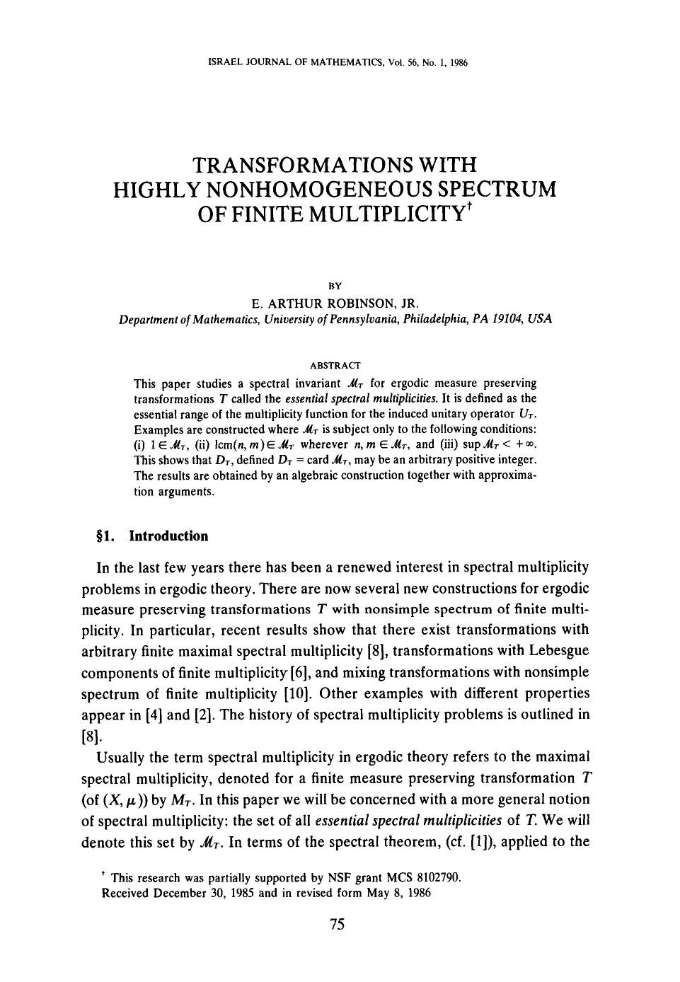 Transformations with highly nonhomogeneous spectrum of finite multiplicity by Unknown