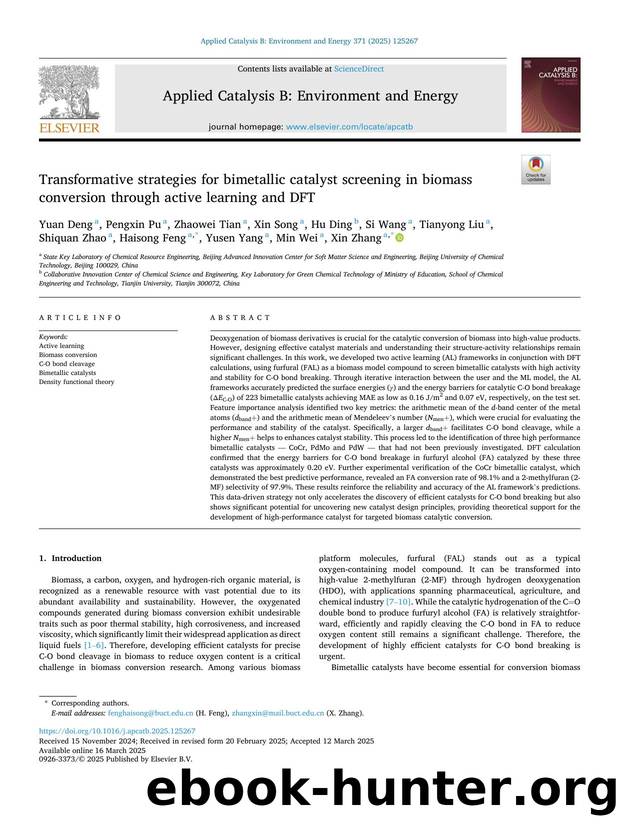 Transformative strategies for bimetallic catalyst screening in biomass conversion through active learning and DFT by unknow