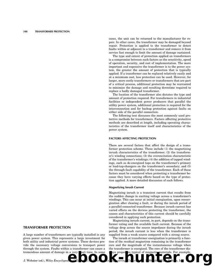 Transformer Protection". In: Wiley Encyclopedia of Electrical and Electronics Engineering by Unknown