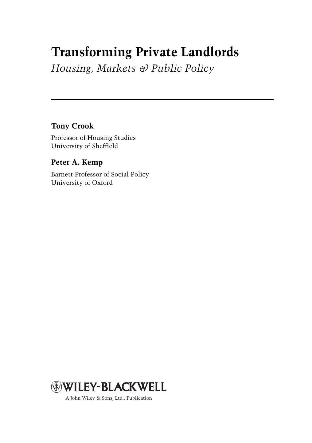 Transforming Private Landlords: Housing, Markets and Public Policy (Real Estate Issues) by Tony Crook