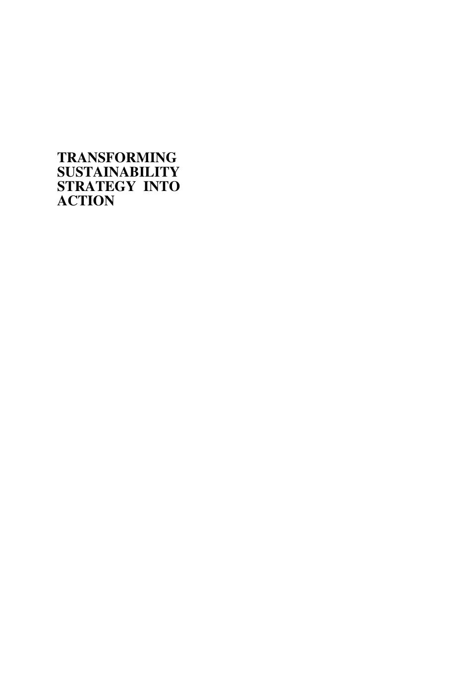 Transforming Sustainability Strategy into Action: The Chemical Industry by Beth Beloff Marianne Lines Dicksen Tanzil