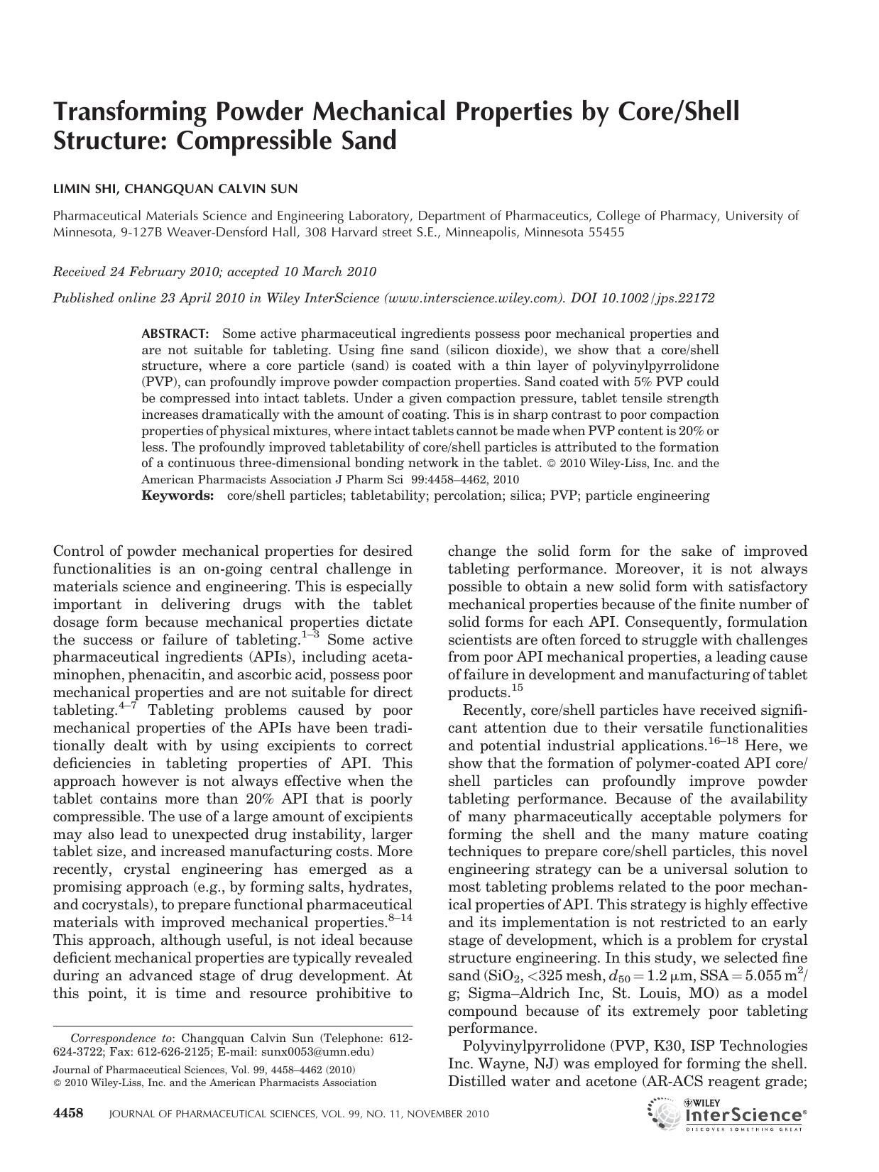 Transforming powder mechanical properties by coreshell structure: Compressible sand by Unknown