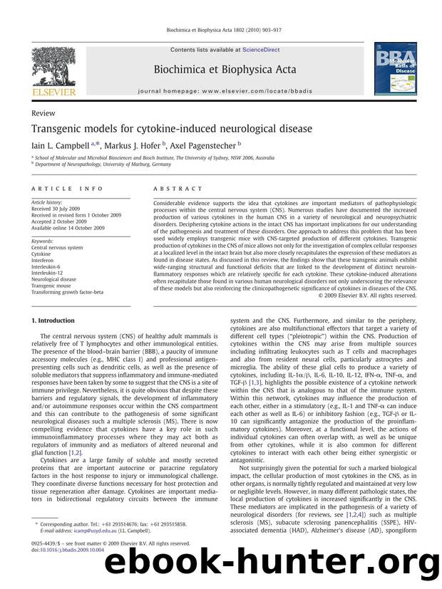 Transgenic models for cytokine-induced neurological disease by Iain L. Campbell