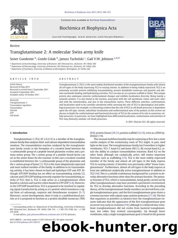 Transglutaminase 2: A molecular Swiss army knife by Soner Gundemir & Gozde Colak & Janusz Tucholski & Gail V.W. Johnson