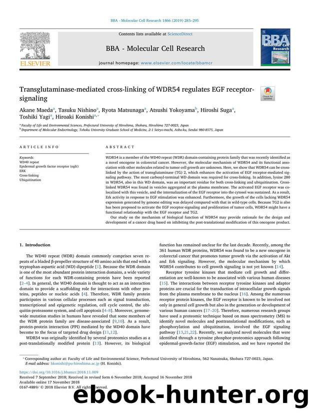 Transglutaminase-mediated cross-linking of WDR54 regulates EGF receptor-signaling by unknow
