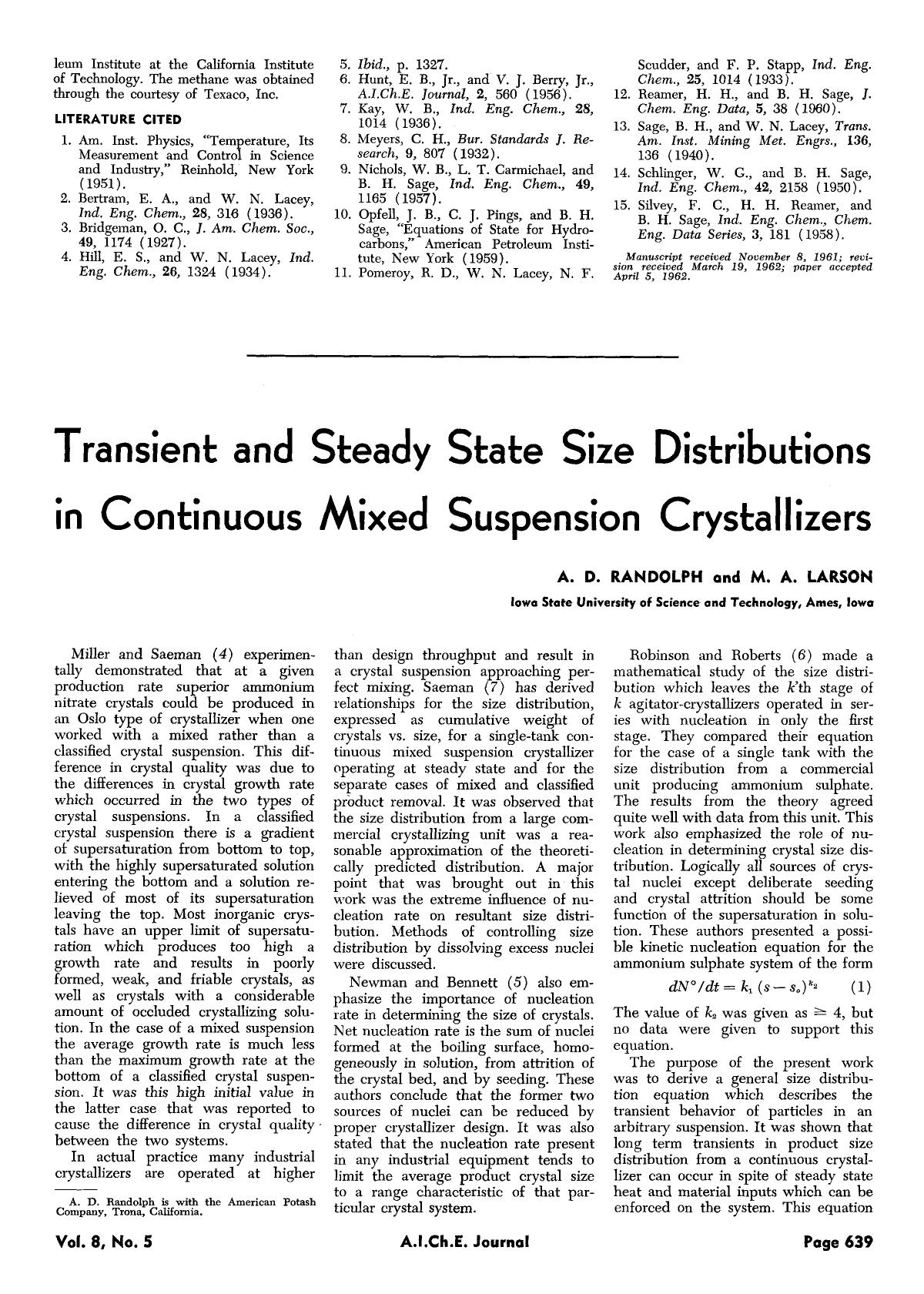 Transient and steady state size distributions in continuous mixed suspension crystallizers by Unknown