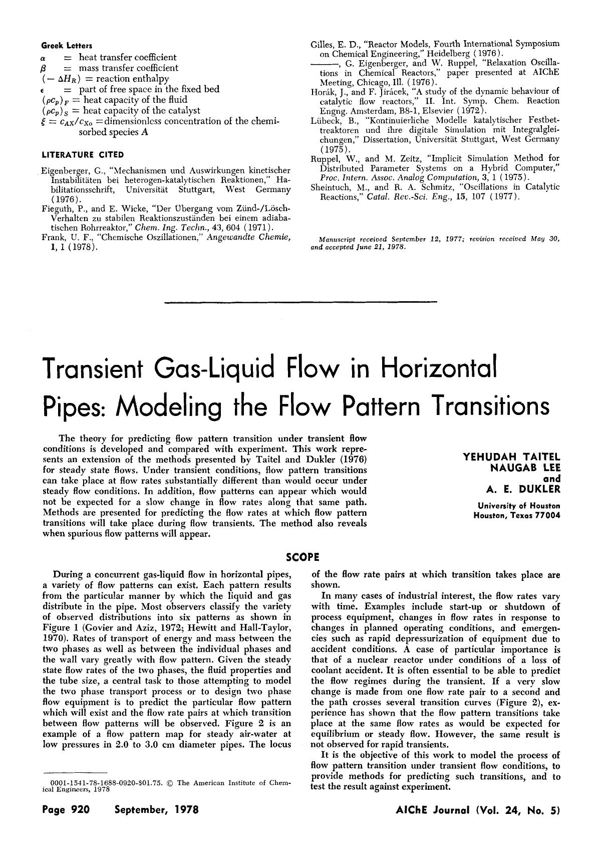 Transient gas-liquid flow in horizontal pipes: Modeling the flow pattern transitions by Unknown