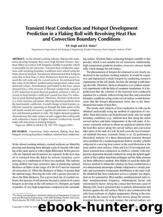 Transient heat conduction and hotspot development prediction in a flaking roll with revolving heat flux and convection boundary conditions by Unknown