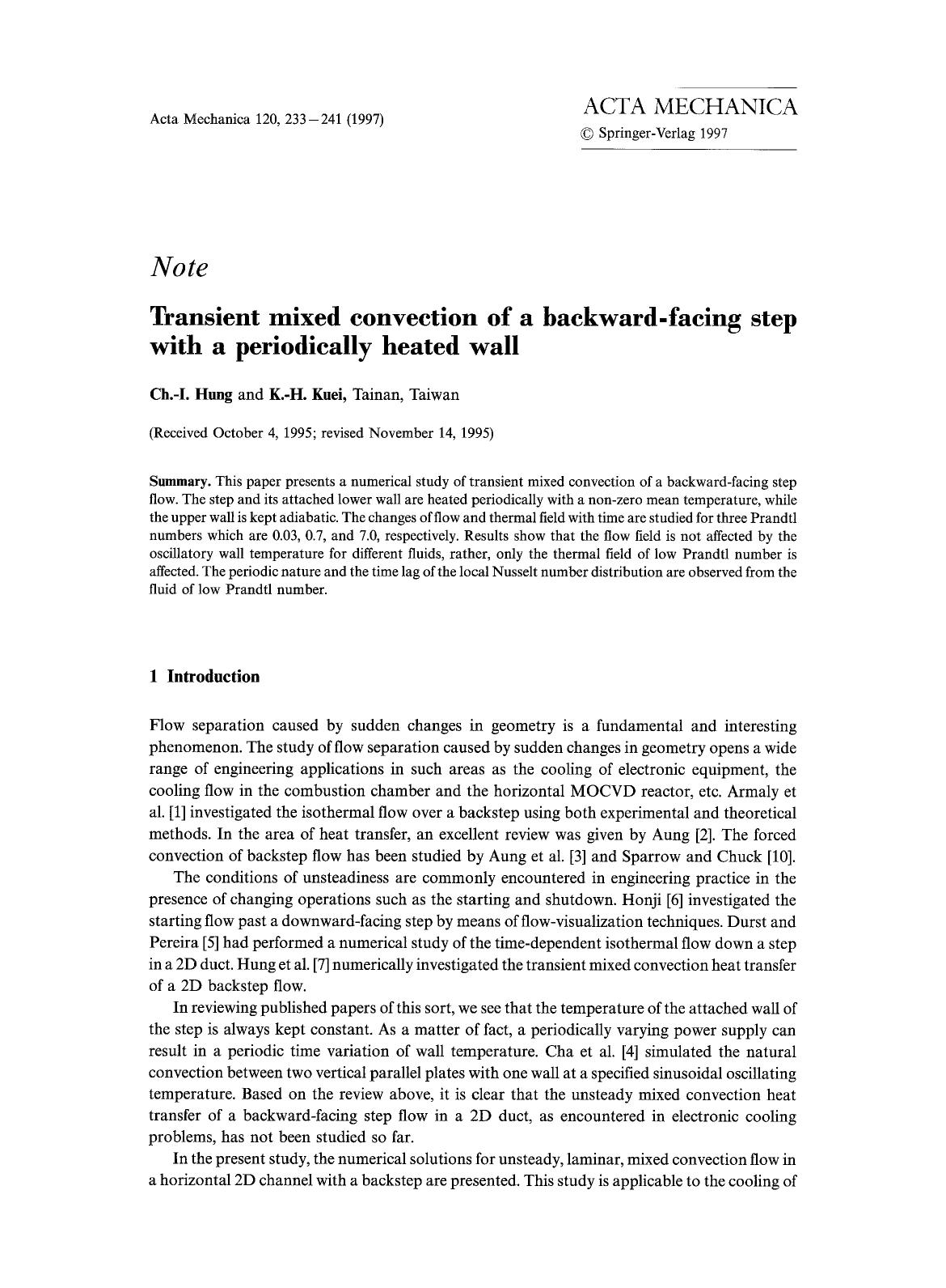 Transient mixed convection of a backward-facing step with a periodically heated wall by Unknown