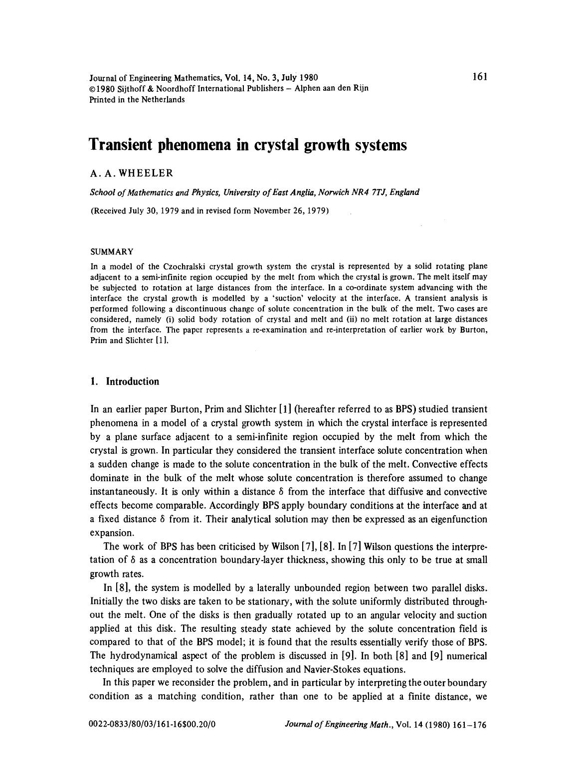 Transient phenomena in crystal growth systems by Unknown