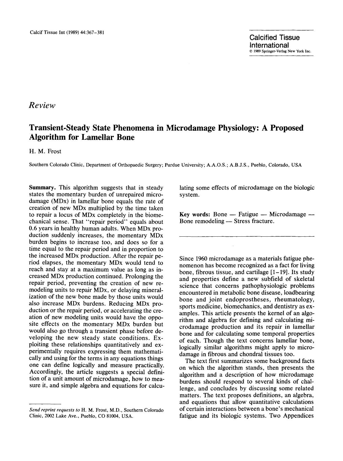 Transient-steady state phenomena in microdamage physiology: A proposed algorithm for lamellar bone by Unknown