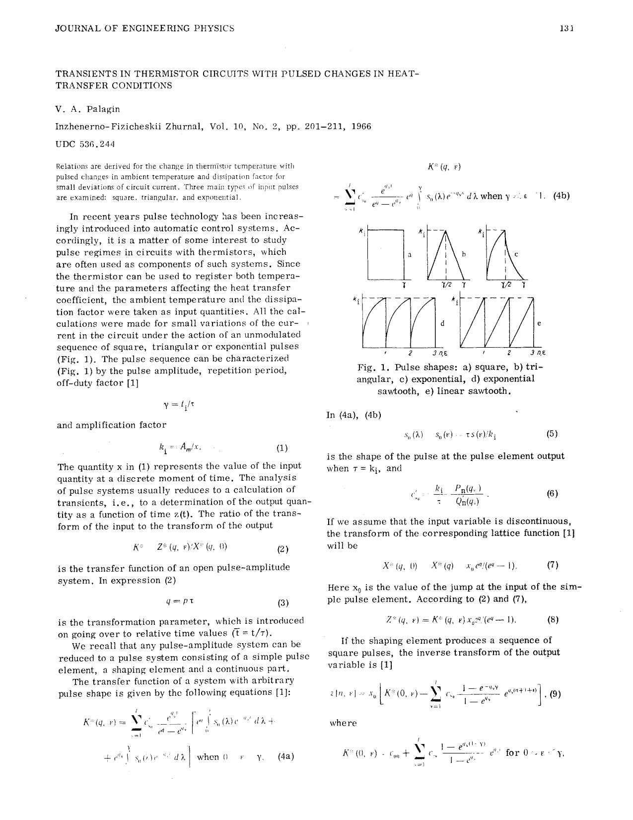 Transients in thermistor circuits with pulsed changes in heat-transfer conditions by Unknown