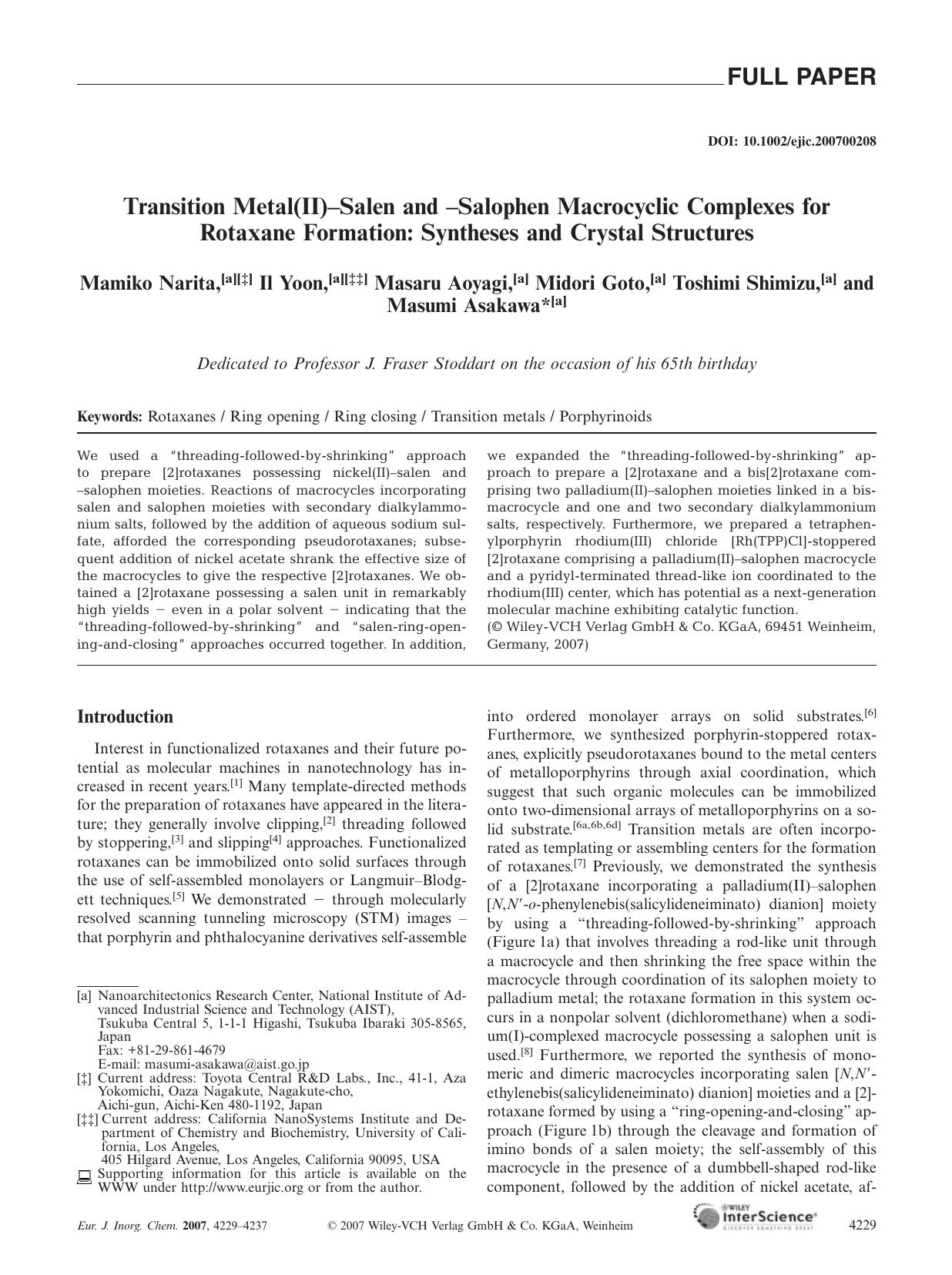 Transition Metal(II)-Salen and -Salophen Macrocyclic Complexes for Rotaxane Formation: Syntheses and Crystal Structures by Unknown