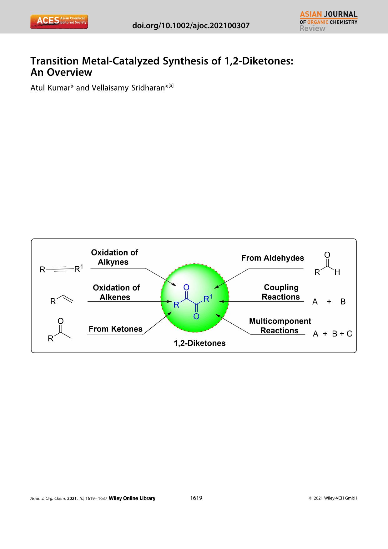 Transition MetalâCatalyzed Synthesis of 1,2âDiketones: An Overview by Unknown