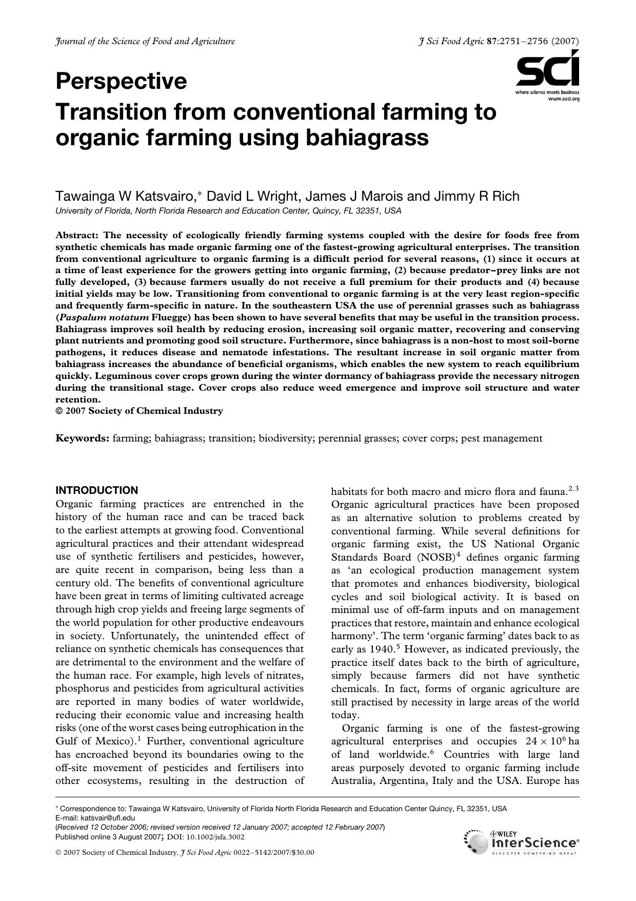 Transition from conventional farming to organic farming using bahiagrass by Unknown