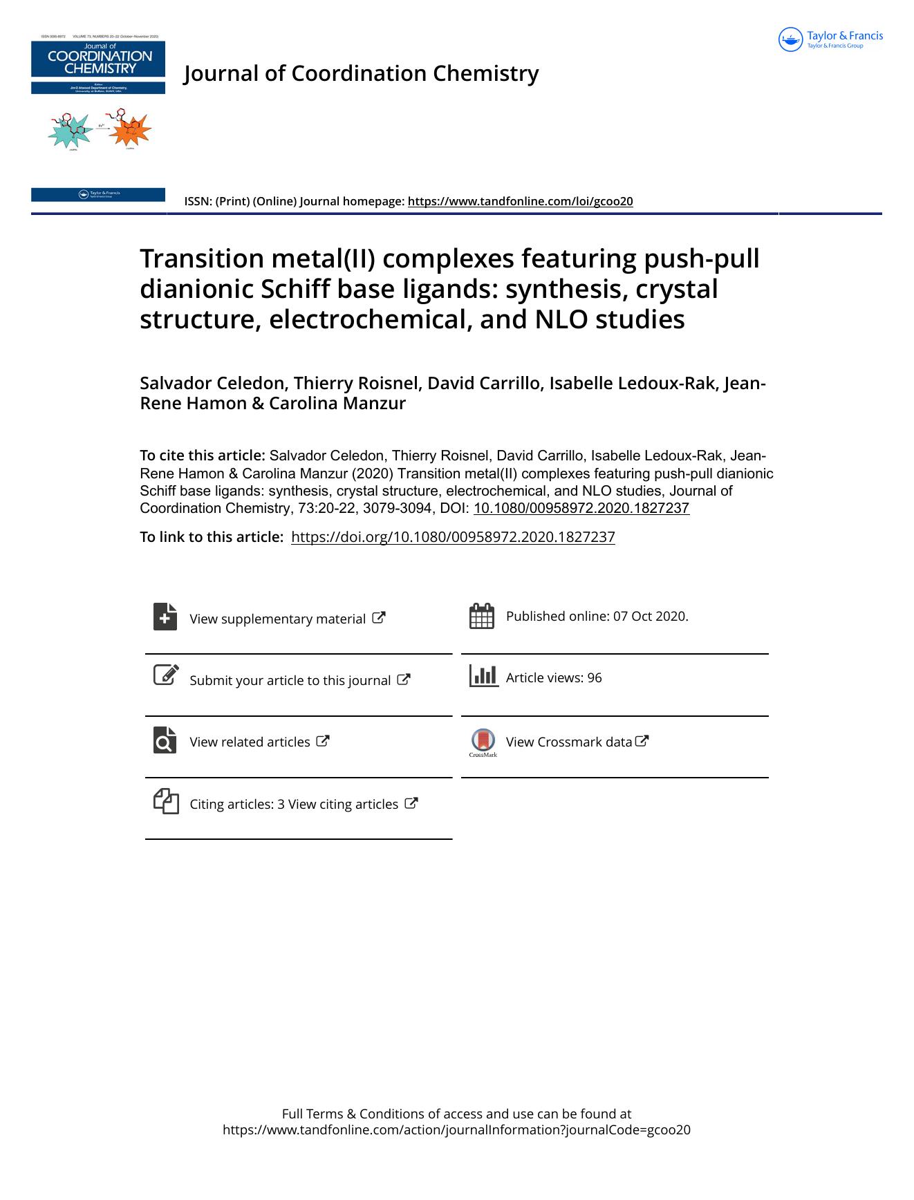 Transition metal(II) complexes featuring push-pull dianionic Schiff base ligands: synthesis, crystal structure, electrochemical, and NLO studies by unknow