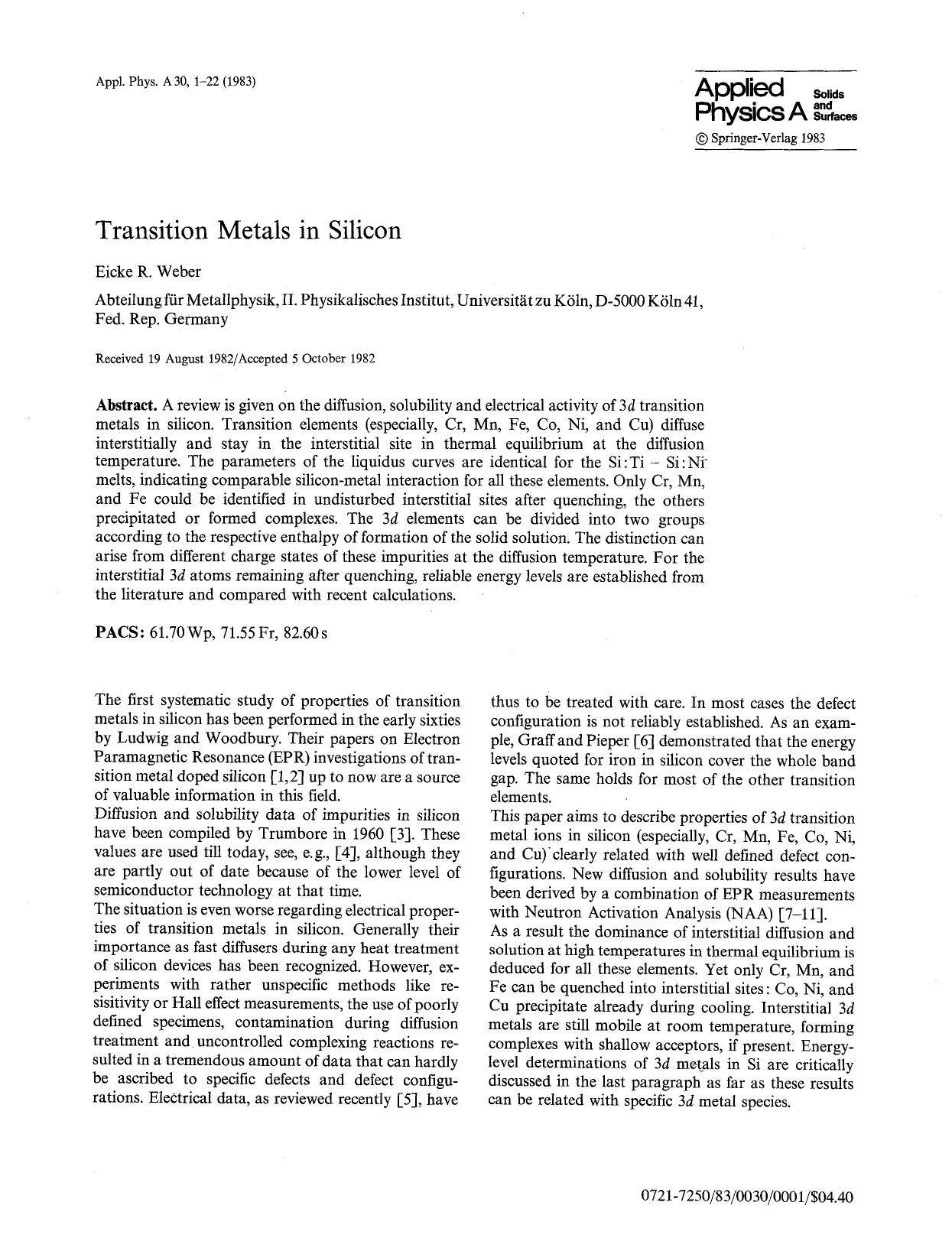 Transition metals in silicon by Unknown